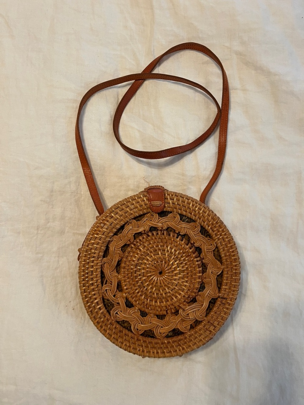 Free People Round Woven Crossbody in Brown